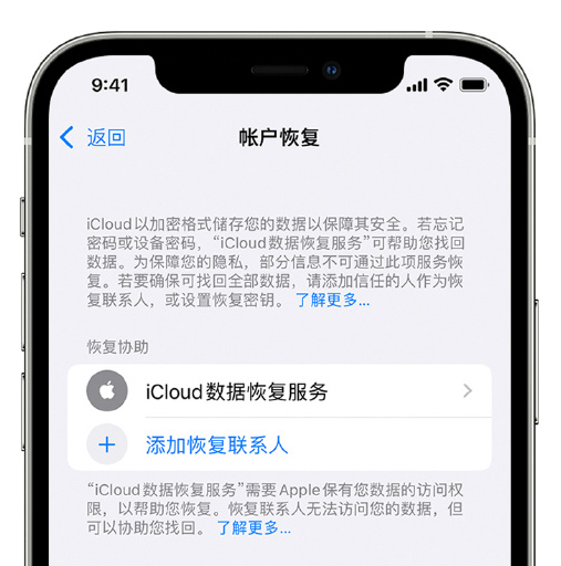 阳西苹果手机维修分享在 iPhone 上设置帐户恢复联系人的方法 