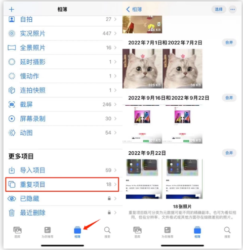 阳西苹果手机维修分享iOS 16 中相册重复项目功能使用方法 